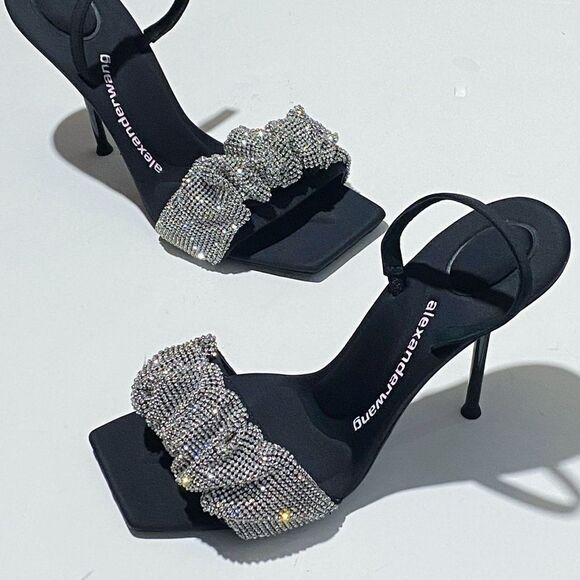 Alexander Wang Julie Scrunchie Embellished Slingback High Heel Sandals size 38 - Picture 9 of 16